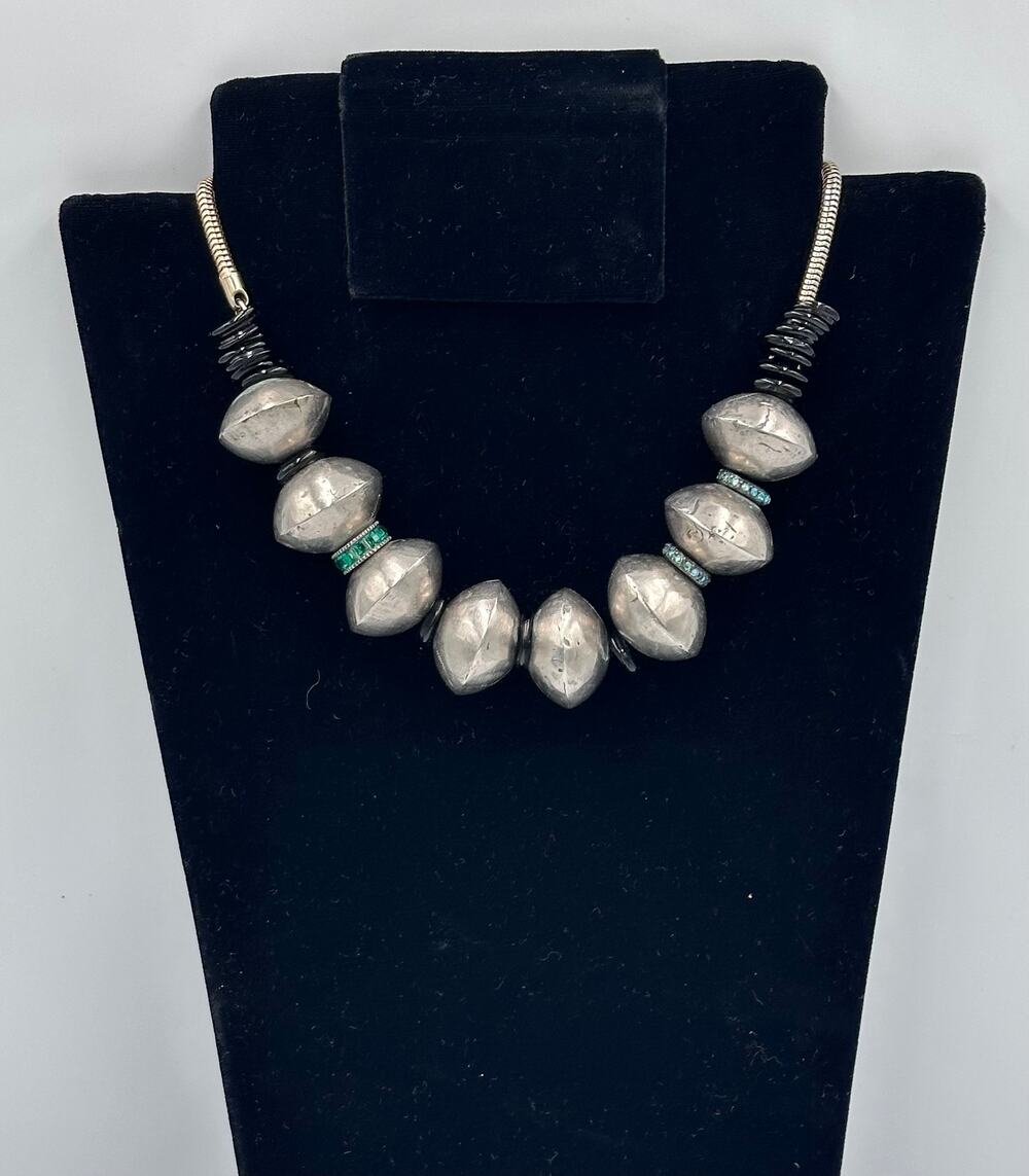 Giles & Brother New York Chunky Choker Crystal Silver Plated Necklace Statement